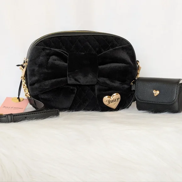 Juicy Couture Black Velvet Bow Crossbody Bag - Picture 3 of 13